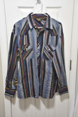 BJ-R Western Shirt Long Sleeve Striped Pearl Snap XL LSC230